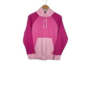 Under Armour Hoodie Womens Small Pink Cotton Fleece Colorblock Athletic Sporty S